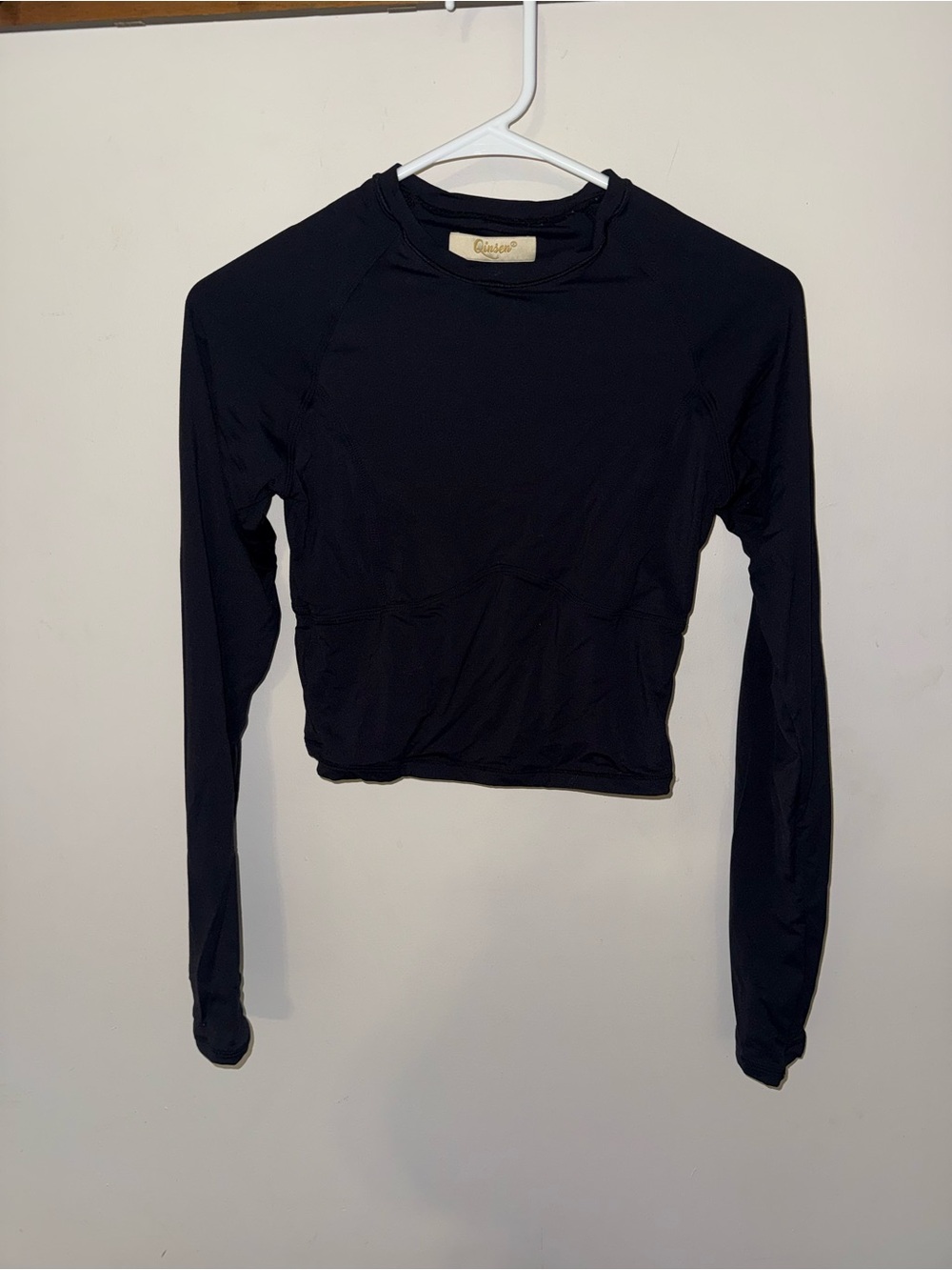 Long-Sleeve Black Athletic Crop Top